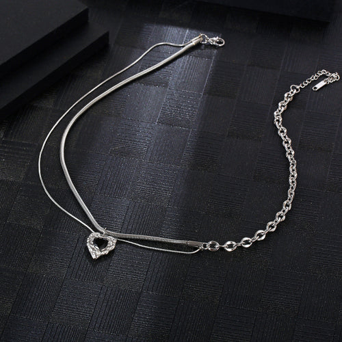 Stainless Steel Irregular Black Love Minimalism Pendant Necklace