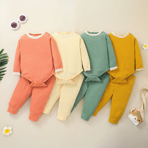 Baby suit new baby solid color jacket crawler two-piece set 2021 summer long sleeve suit for children