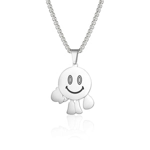 Stainless Steel Cartoon Smiling Face Little Man Pendant Necklace