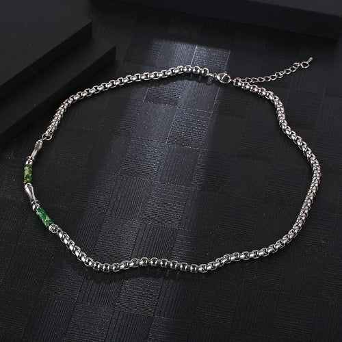 Stainless Steel Green Shell Bamboo Joint Splicing Pearl Chain Necklace