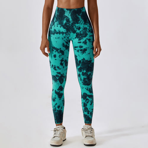 TikTok Leggings tie-dye seamless high-waisted yoga pants Peach hip lift fitness pants Running sports tight pants 7356