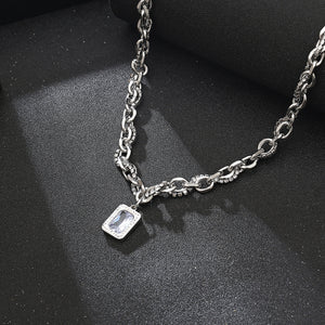 Stainless Steel  Square Artificial Gemstone Trend Fashion Pendant Necklace