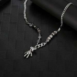 Stainless Steel Natural Stone Spliced Little Bear Trend Fashion Pendant Necklace
