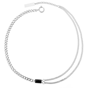 Stainless Steel Double Layer Splicing Square Diamond  Cuban Necklace
