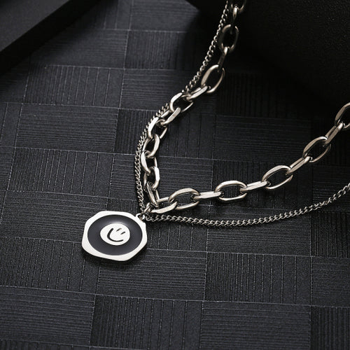 Stainless Steel Irregular Geometry Smiley Face Fashion Pendant Necklace