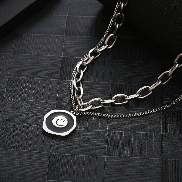 Stainless Steel Irregular Geometry Smiley Face Fashion Pendant Necklace