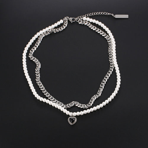 Stainless Steel Love Aritificial Pearls Fashion Necklace