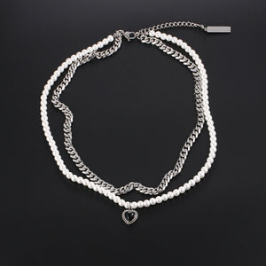 Stainless Steel Love Aritificial Pearls Fashion Necklace