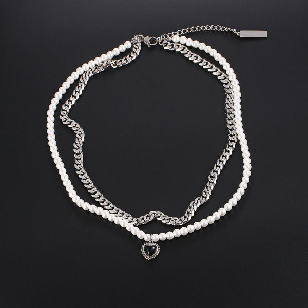 Stainless Steel Love Aritificial Pearls Fashion Necklace
