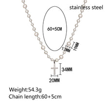 Load image into Gallery viewer, Stainless Steel Inlaid Diamond Cross Splicing Pearl Necklace