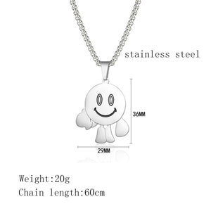Stainless Steel Cartoon Smiling Face Little Man Pendant Necklace