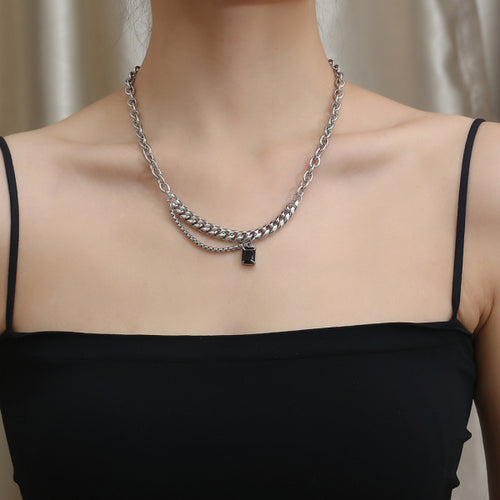 Stainless Steel Black Gemstone Men And Women Minimalism Necklace