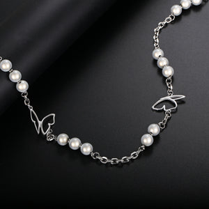 Stainless Steel Butterfly Splicing Reflective Pearls INS Necklace