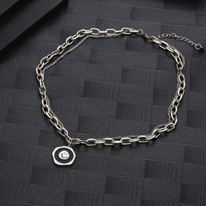 Stainless Steel Irregular Geometry Smiley Face Fashion Pendant Necklace