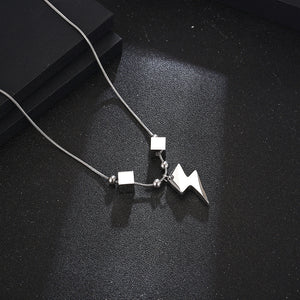 Stainless Steel Block Lightning Pendant Necklace