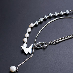Stainless Steel Butterfly Pearls Splicing Necklace