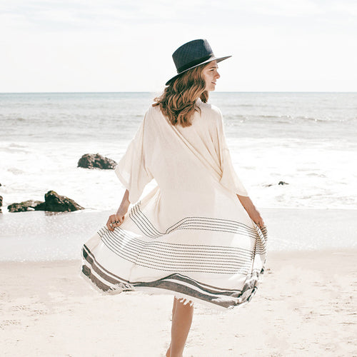 Ebay Amazon Striped print sexy Cardigan long sleeve beach smock for spring 2021