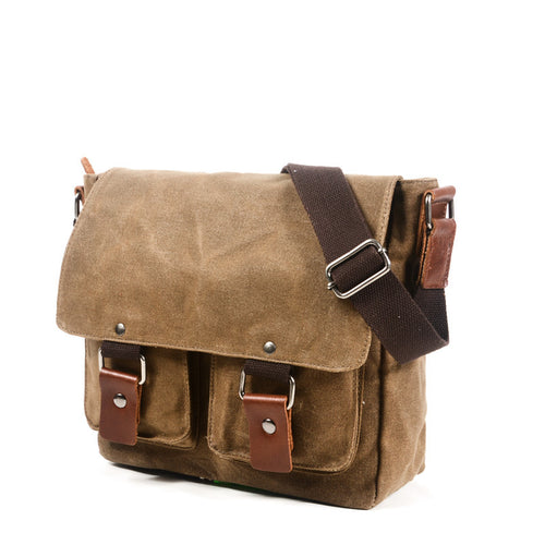 Muchuan retro men's bag wax anti-spill shoulder bag canvas cross body bag for men and women student bag messenger bag