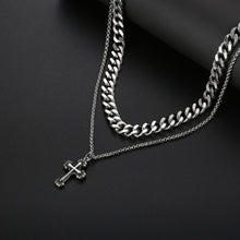 Load image into Gallery viewer, Stainless Steel Cross Cuban Double Layer Trend Fashion Necklace
