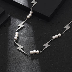 Stainless Steel Lightning Spliced Pearl Trend Necklace