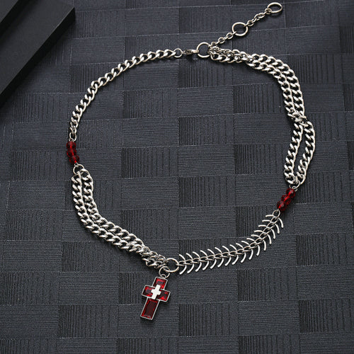 Stainless Steel Red Cross Minimalism Fashion Necklace