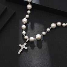 Load image into Gallery viewer, Stainless Steel Inlaid Diamond Cross Splicing Pearl Necklace