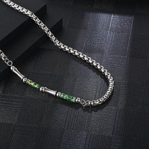 Stainless Steel Green Shell Bamboo Joint Splicing Pearl Chain Necklace