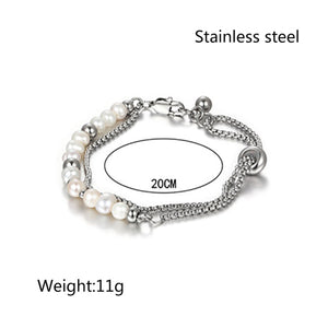Stainless Steel Irregular Natural Pearl Double Layer Delicate Bracelet