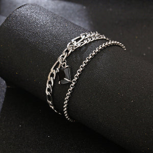 Stainless Steel Black Gem Multi Layered Minimalism Bracelet