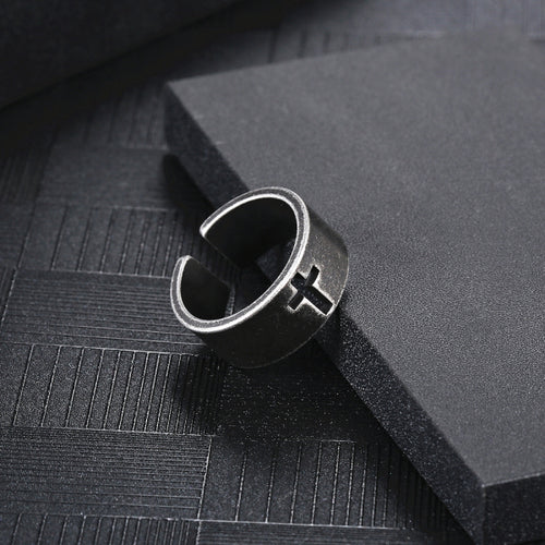 Stainless Steel Open Cross Minimalism Fashion Ring