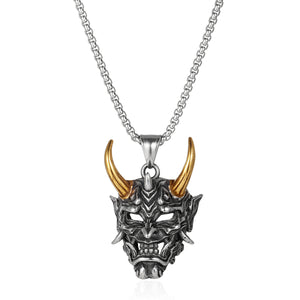 Stainless Steel Japanese Mask Personality  Retro Pendant Necklace