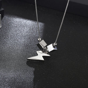 Stainless Steel Block Lightning Pendant Necklace