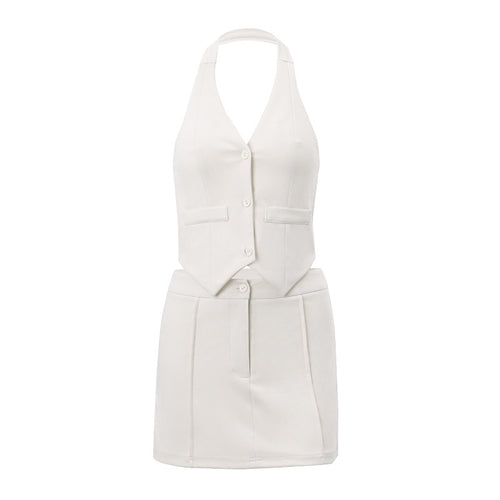 Women's summer new  little suit fake pocket halter vest fashion A-line skirt women
