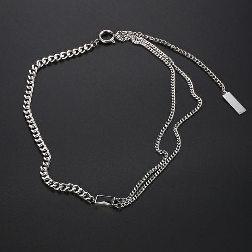 Stainless Steel Double Layer Splicing Square Diamond  Cuban Necklace