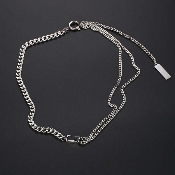 Stainless Steel Double Layer Splicing Square Diamond  Cuban Necklace
