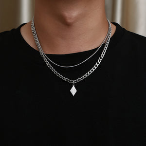 Stainless Steel Double Layered Geometry Rhomb Cross Trend Necklace