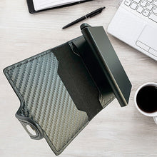 Load image into Gallery viewer, Fashion automatic push card bag le men&#39;s carbon fiber card bag metal aluminum box anti-theft wear-resistant card clip card bag