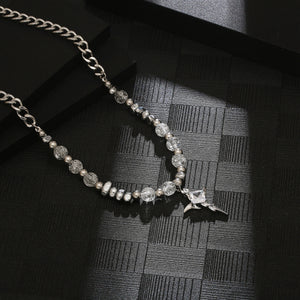 Stainless Steel Bead Splicing Irregular Cross Necklace