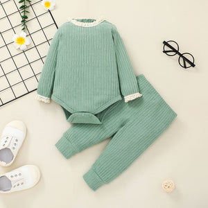 Baby suit new baby solid color jacket crawler two-piece set 2021 summer long sleeve suit for children