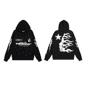 The new Hell Star loose retro letter print hooded sweatshirt and trousers are trendy