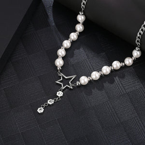 Stainless Steel Bead Aritificial Pearls Splicing Fashion Necklace