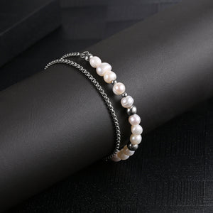 Stainless Steel Irregular Natural Pearl Double Layer Delicate Bracelet