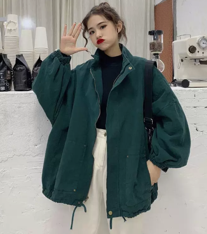 New Spring and Autumn edition 2022 loose medium length drawstring zipper BF wind net red long sleeve cargo coat female ins