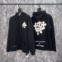 Load image into Gallery viewer, Shot the correct version of high street tide heavy industry cross leather hooded men&#39;s loose hoodie men and women the same