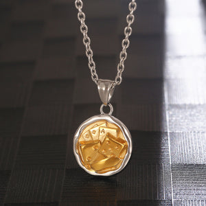 Stainless Steel Irregular Round Card Dice Playing Card Necklace
