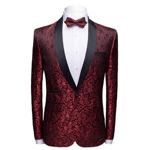 Men's fashion floral small suit jacket shawl collar slim-fit party Groom suit Singer coat performance wear
