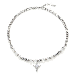 Stainless Steel Bead Splicing Irregular Cross Necklace