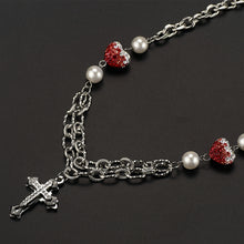 Load image into Gallery viewer, Stainless Steel Colored Diamond Inlaid Heart Splicing Cross Men And Women Necklace