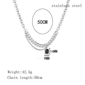 Stainless Steel Black Gemstone Men And Women Minimalism Necklace