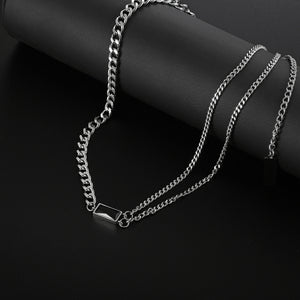 Stainless Steel Double Layer Splicing Square Diamond  Cuban Necklace